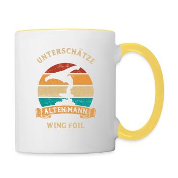 Unterschätze nie einen alten Mann mit Wing Foil - Tasse zweifarbig - Weiß/Gelb - Rechts