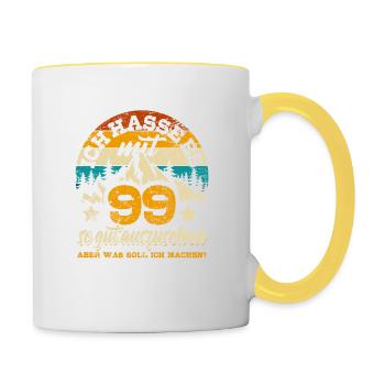 Ich hasse es mit 99 so gut auszusehen - Spruch - Tasse zweifarbig - Weiß/Gelb - Rechts