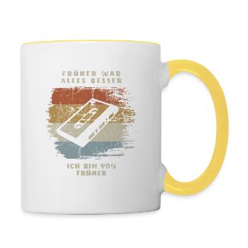 Kassette - Früher war alles besser Vintage Retro - Tasse zweifarbig - Weiß/Gelb - Rechts