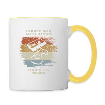 Kassette - Früher war alles besser Vintage Retro - Tasse zweifarbig - Weiß/Gelb - Rechts