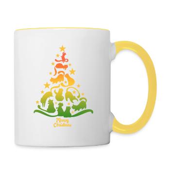 Miaou Noël - chat - cadeau de sapin de Noël - Mug contrasté - blanc/jaune - Droite