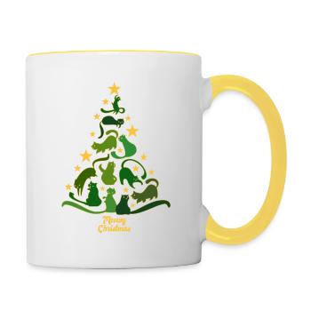 Miaou Noël - chat - cadeau de sapin de Noël - Mug contrasté - blanc/jaune - Droite