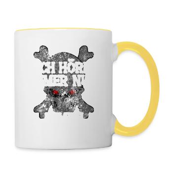 Ich höre immer nur Mimimi - Totenkopf Spruch - Tasse zweifarbig - Weiß/Gelb - Rechts