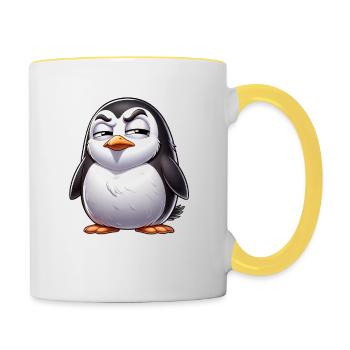 Skeptical Naughty Penguin Cartoon - Contrasting Mug - white/yellow - Right