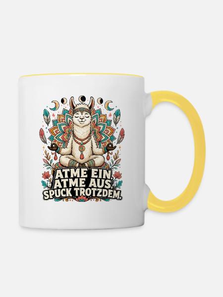 Lama Meditation - Tasse zweifarbig - Weiß/Gelb