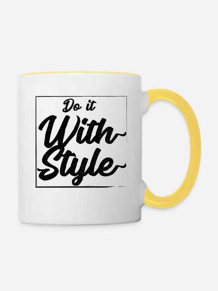 Tun Sie es mit Stil - Tasse zweifarbig - Weiß/Gelb