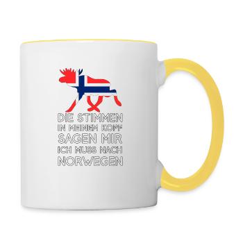 Stimmen im Kopf - Ich muss nach Norwegen - Urlaub - Tasse zweifarbig - Weiß/Gelb - Rechts