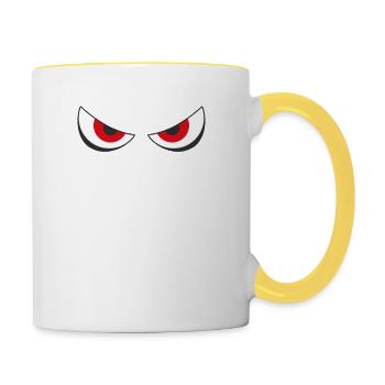 Cadeau déguisement effrayant yeux Halloween visage rouge - Mug contrasté - blanc/jaune - Droite