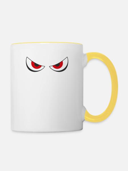 Halloween Face red eyed scary costume gift - Contrasting Mug - white/yellow