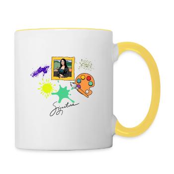 Art-Kunst-Mona-Lisa-Funny-Logo - Tasse zweifarbig - Weiß/Gelb - Rechts