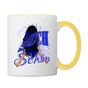 Schön schwarze-blau Haare blau Schönheit Natürlich - Tasse zweifarbig - Weiß/Gelb - Rechts