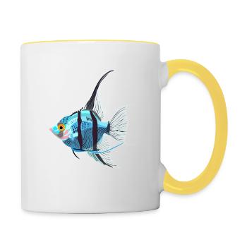 Blaue Skalarfische - Tasse zweifarbig - Weiß/Gelb - Rechts