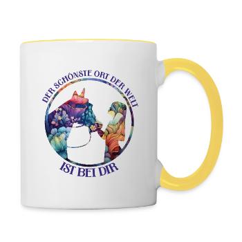 Der schönste Ort der Welt - ist bei dir - Tasse zweifarbig - Weiß/Gelb - Rechts