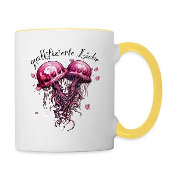 verliebte Quallen - Tasse zweifarbig - Weiß/Gelb - Rechts