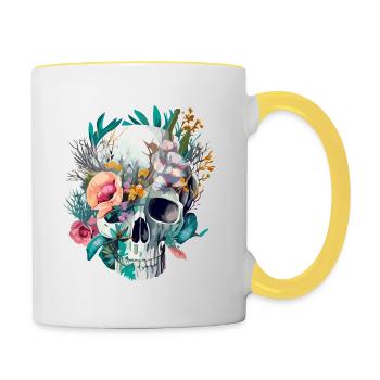 Human Skull & Flowers 28 - Contrasting Mug - white/yellow - Right