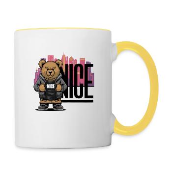 Cool « Nice » Teddy - Mug contrasté - blanc/jaune - Droite