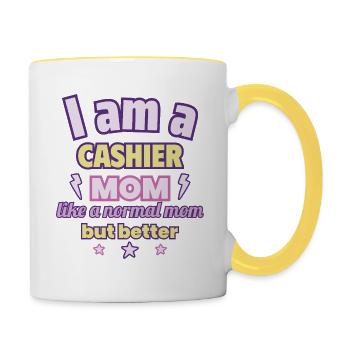 Cashier Mom, Mother's Day Gift, Supermarket - Contrasting Mug - white/yellow - Right