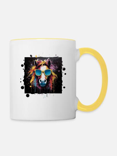 Pferdeliebe - Tasse zweifarbig - Weiß/Gelb