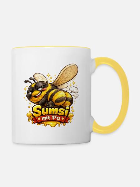 Sumsi mit Po - Tasse zweifarbig - Weiß/Gelb