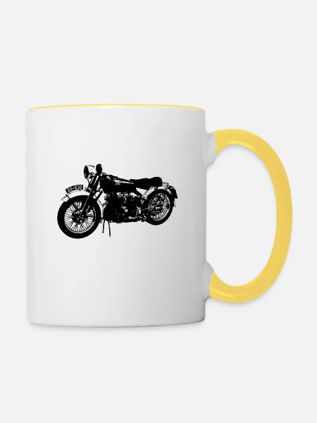 Klassisches Motorrad Black Shadow - Tasse zweifarbig - Weiß/Gelb