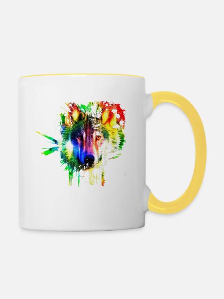 Wolf Splash Modern - Tasse zweifarbig - Weiß/Gelb