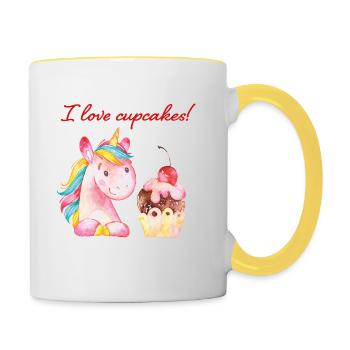 J'adore les licornes licorne licorne - Mug contrasté - blanc/jaune - Droite