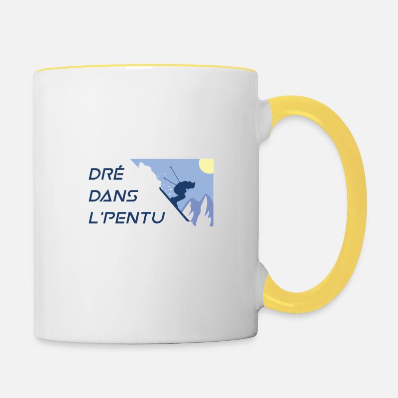 Dré Dans L'Pentu - Right on the slope - Contrasting Mug - white/yellow