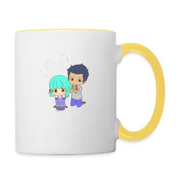 MANGA COUPLE COUPLE AMOUR MIGNON DESSINÉ ANIME - Mug contrasté - blanc/jaune - Droite