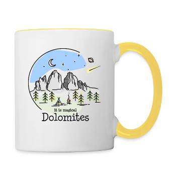 Dolomiten Tre Cime di Lavaredo Drei Zinnen Wandern - Tasse zweifarbig - Weiß/Gelb - Rechts