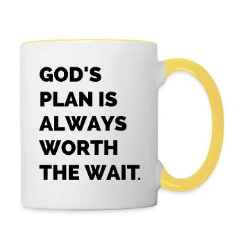 God's plan is Always worth the way - Mug contrasté - blanc/jaune - Droite
