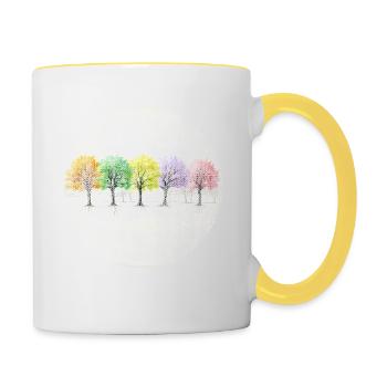 Colorful trees retro colorful - Contrasting Mug - white/yellow - Right