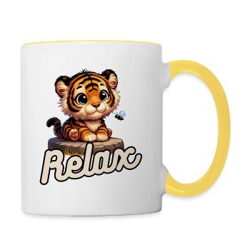 Süßes Tigerbaby mit einer Wespe und relaxen - Tasse zweifarbig - Weiß/Gelb - Rechts
