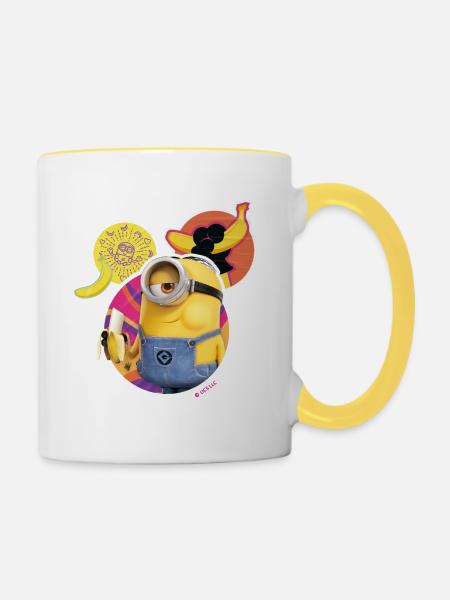 Minions Stuart Mit Banane - Tasse zweifarbig - Weiß/Gelb