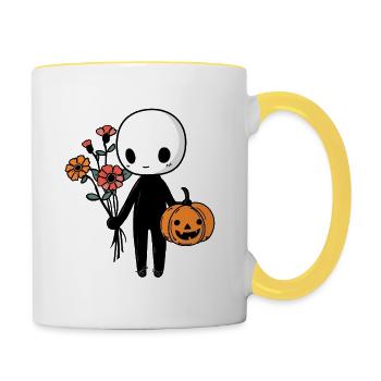 Cute Halloween Minimalistic Flowers and Pumpkin - Tasse zweifarbig - Weiß/Gelb - Rechts