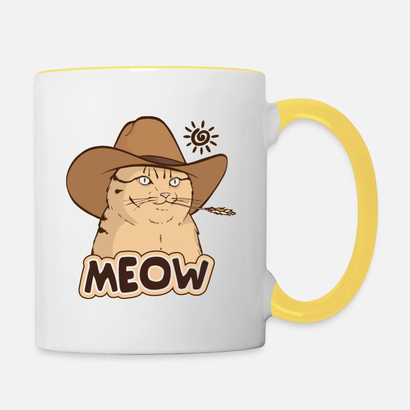 Cowboy Katze - Tasse zweifarbig - Weiß/Gelb