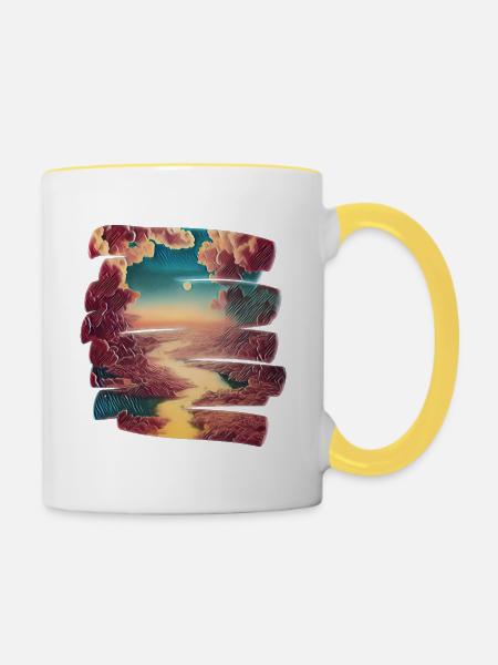 Fluss Wolken Traumwelt - Tasse zweifarbig - Weiß/Gelb