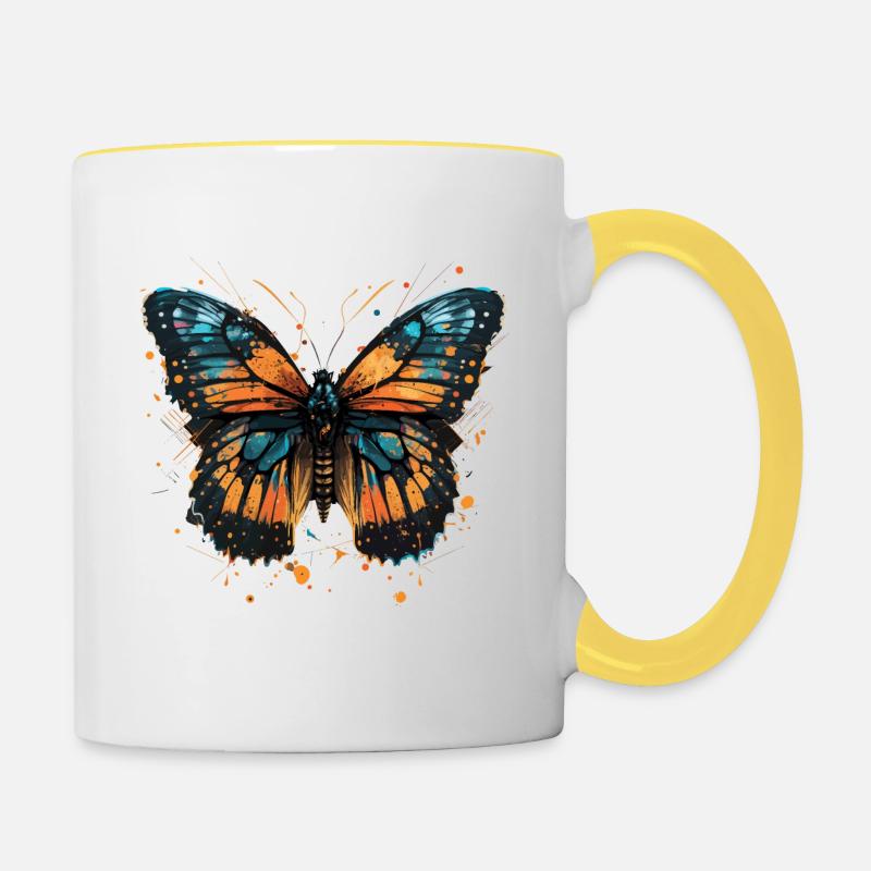Papillon monarque - Mug contrasté - blanc/jaune