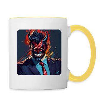 Eleganter Teufel mit Anzug und Krawatte - Tasse zweifarbig - Weiß/Gelb - Rechts