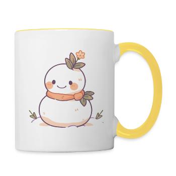 Cute Christmas Snowman - Holiday Design - Contrasting Mug - white/yellow - Right