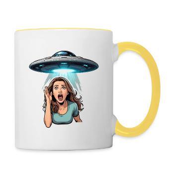 Szene der Entführung durch Außerirdische - Tasse zweifarbig - Weiß/Gelb - Rechts