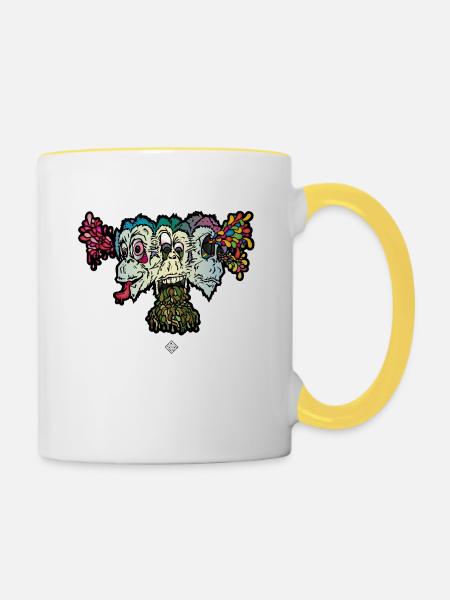 Affe Weisheit - Tasse zweifarbig - Weiß/Gelb