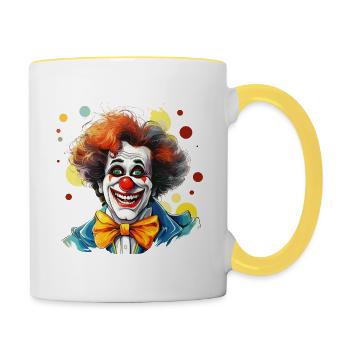 Clown mit buntem Konfetti und roter Nase - Tasse zweifarbig - Weiß/Gelb - Rechts