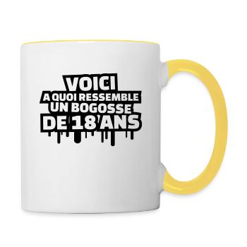voici a quoi ressemble un bogosse de 18 ans - Mug contrasté - blanc/jaune - Droite