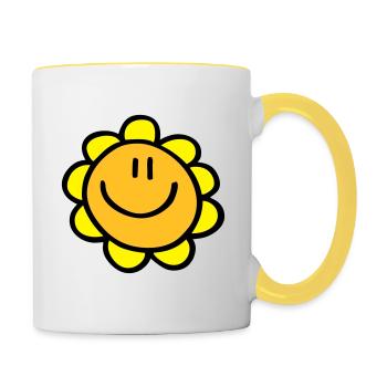 sourire de fleur de soleil - Mug contrasté - blanc/jaune - Droite