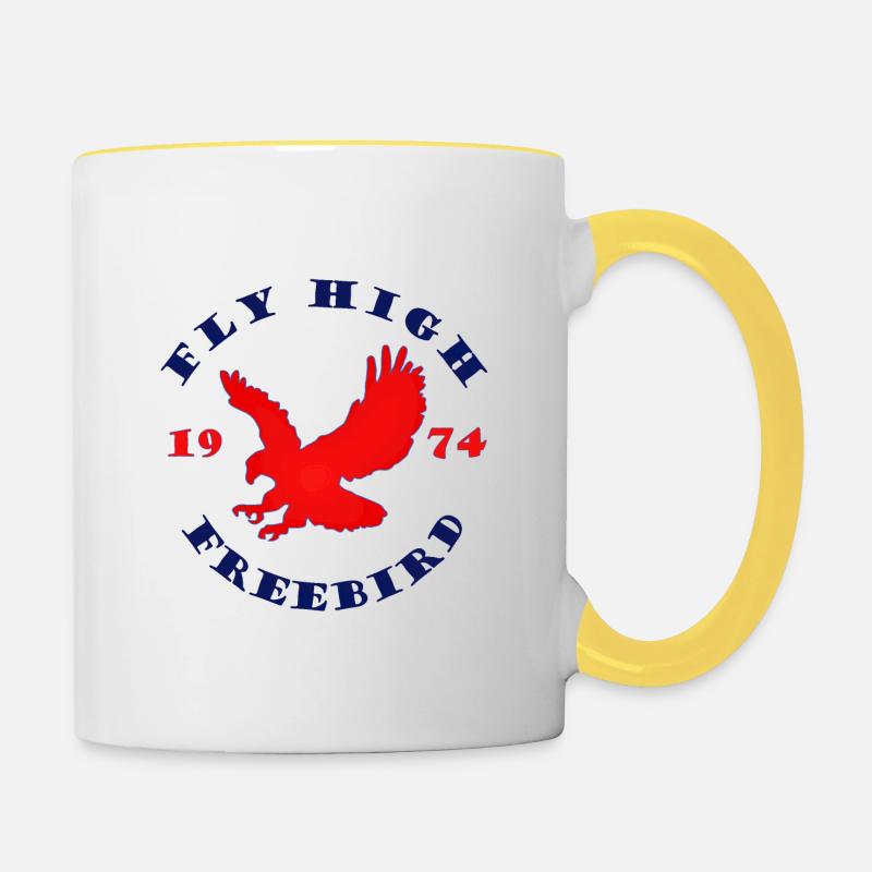 Fliegen Sie hoch Freebird 1974 mit Red Eagle Image - Tasse zweifarbig - Weiß/Gelb