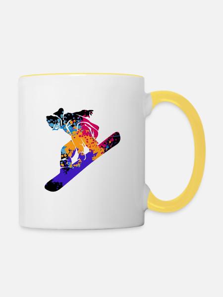 Snowboard - Tasse zweifarbig - Weiß/Gelb