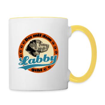 Der mit dem Labby - Tasse zweifarbig - Weiß/Gelb - Rechts