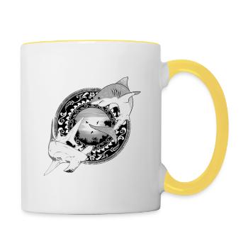 Hammerhai Weißer Hai Hawaiianisch - Tasse zweifarbig - Weiß/Gelb - Rechts