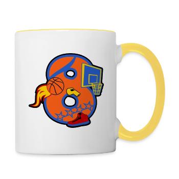 Basketball 8. Geburtstagsparty Nummer 8 - 8 Jahre - Tasse zweifarbig - Weiß/Gelb - Rechts