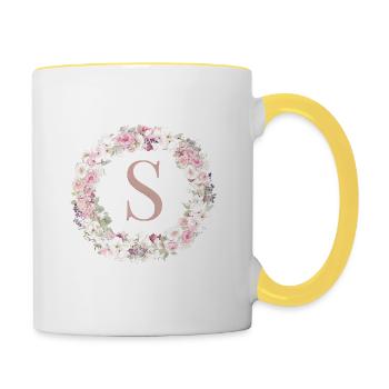 Couronne Monogram S personnalisable - Mug contrasté - blanc/jaune - Droite
